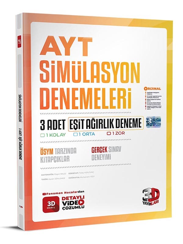 3D Yayınları AYT Eşit Ağırlık 3'LÜ Simülasyon Deneme