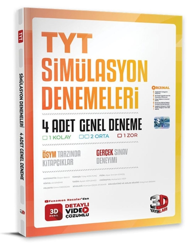 3D Yayınları Tyt 4 Deneme Tamamı Video Çözümlü