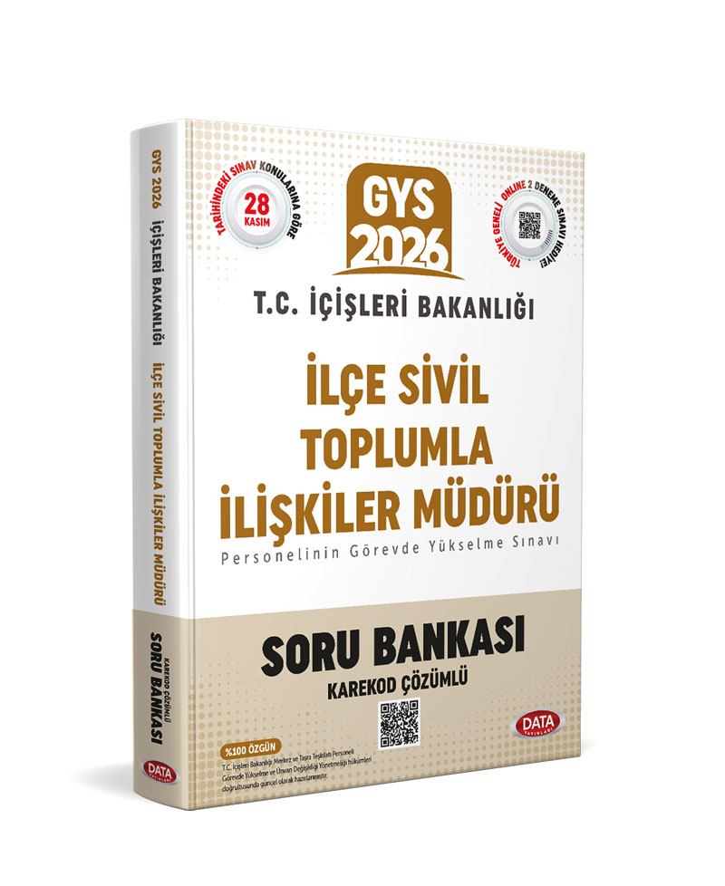 Data Yayınları 2026 T.C. İçişleri Bakanlığı İlçe Sivil Toplumla İlişkiler Müdürü Tamamı Çözümlü Soru Bankası - Karekod Çözümlü