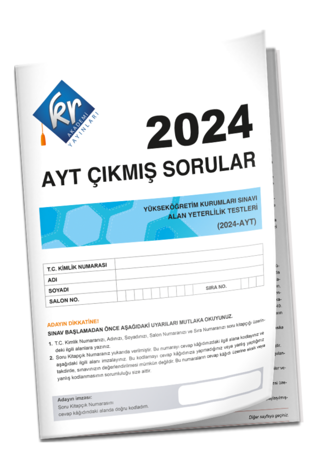 Kr Akademi Yayınları 2024 AYT Çıkmış Sorular Tıpkı Basım Kitapçığı
