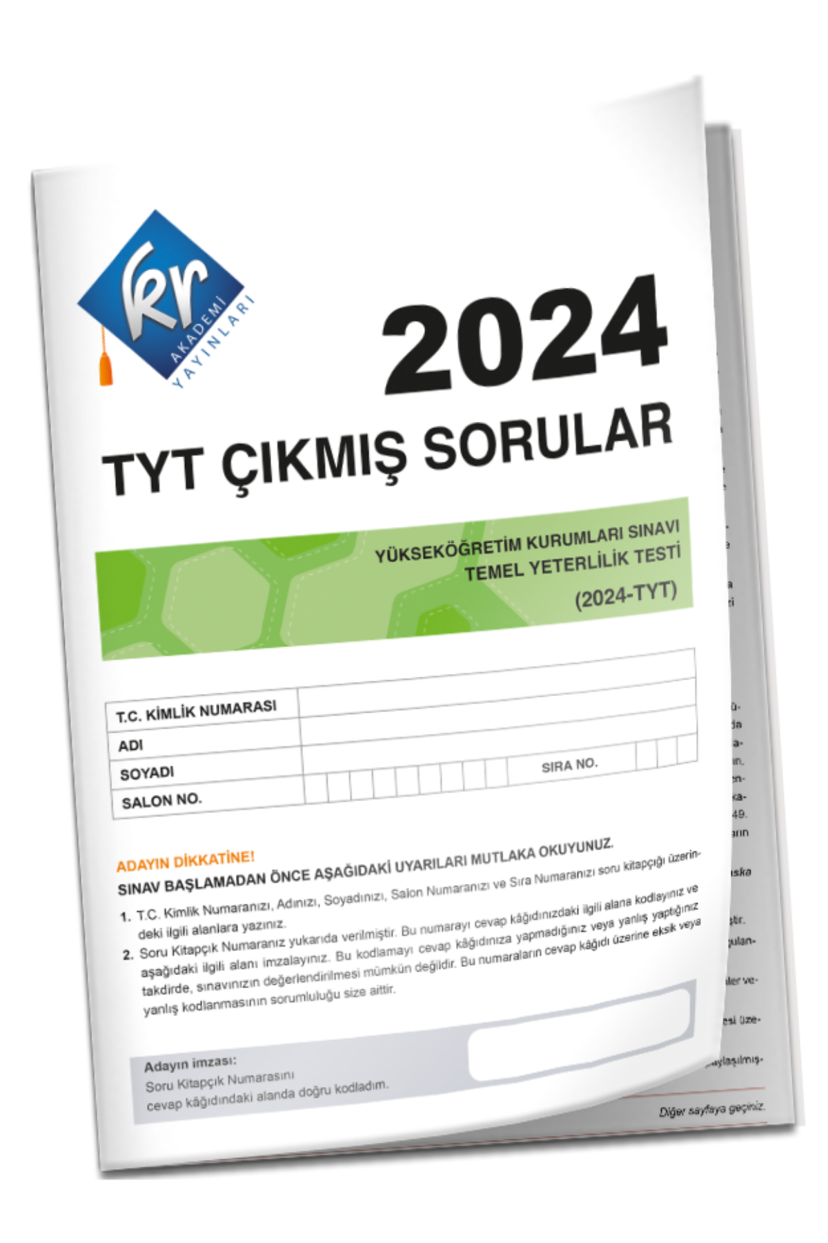Kr Akademi Yayınları 2024 TYT Çıkmış Sorular Tıpkı Basım Kitapçığı