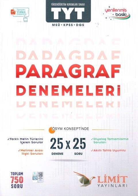 Limit Yayınları Tyt Msü Kpss Dgs Paragraf 25 X 25 Denemeleri