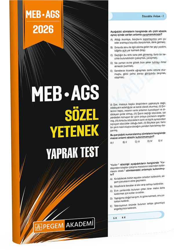 Pegem Yayınları 2026 MEB AGS Sözel Yetenek Yaprak Test