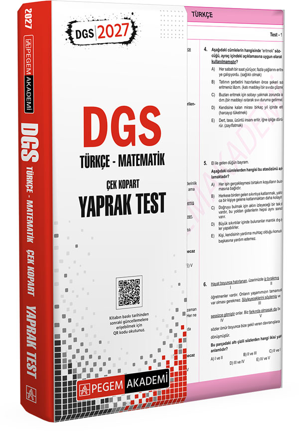 Pegem Yayınları 2027 DGS Türkçe-Matematik Çek Kopart Yaprak Test