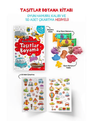 Taşıtlar Boyama Kitabı - Oyun Hamuru, Oyuncak ve Çıkartma Hediyeli