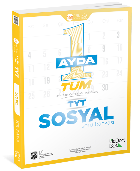 Üç Dört Beş Yayınları 1 Ayda Tüm TYT Sosyal Soru Bankası