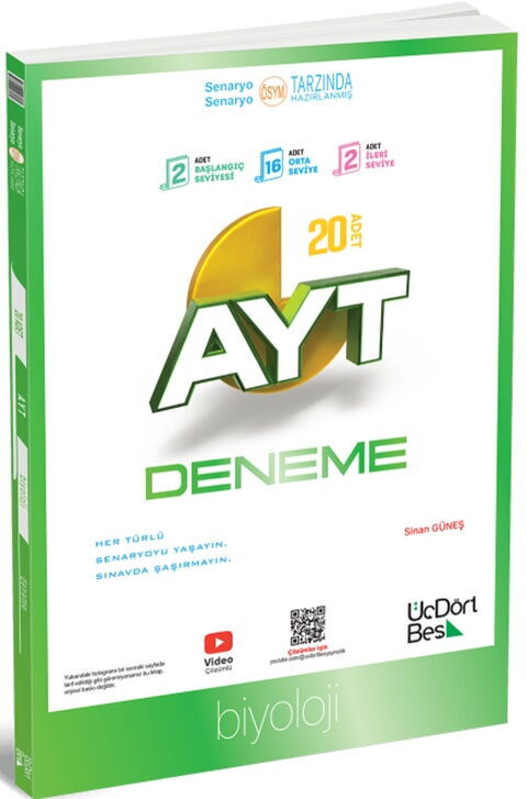 Üç Dört Beş Yayınları AYT Biyoloji 20 Deneme