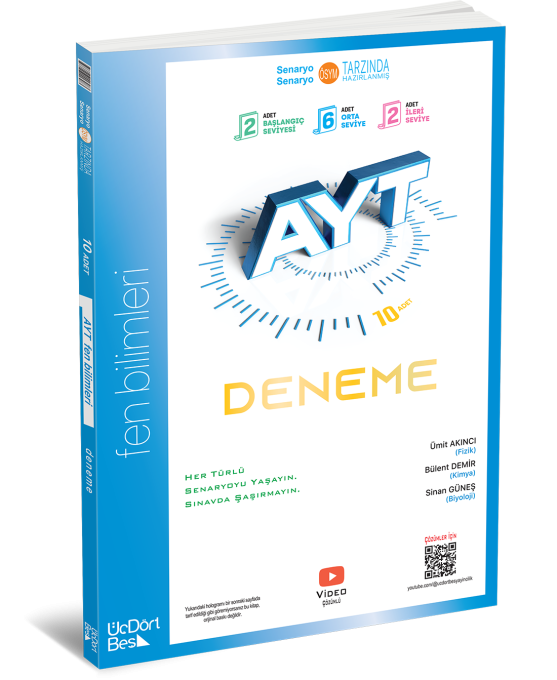 Üç Dört Beş Yayınları  AYT Fen Bilimleri 10 Deneme