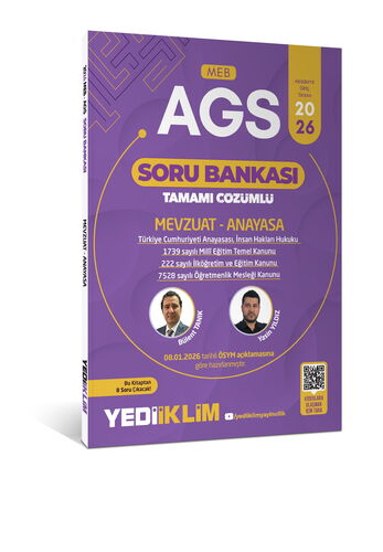 Yediiklim Yayınları 2026 MEB-AGS MEVZUAT – ANAYASA TAMAMI ÇÖZÜMLÜ SORU BANKASI