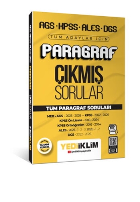 Yediiklim Yayınları AGS KPSS ALES DGS Tüm Adaylar İçin Paragraf Tamamı Çözümlü Çıkmış Sorular